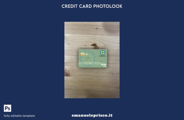 modello frontale photolook con carta di debito visto Salvador Bandesal Bank stil